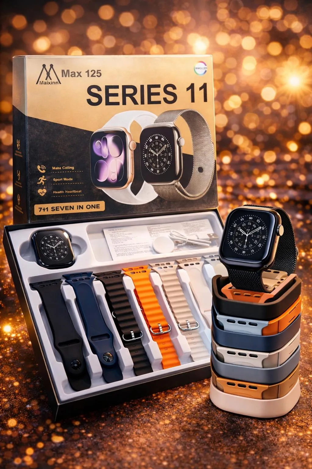 ORANGLES Series 11 Ultra Smartwatch Black with 7 Straps & Bluetooth 5.3 - high resolution display - exposing craftsmanship - Image 2 of 2 | built for everyone | Series 11 Ultra Smartwatch Black with 7 Straps & Bluetooth 5.3 for sale Georgia | Free Shipping ORANGLES